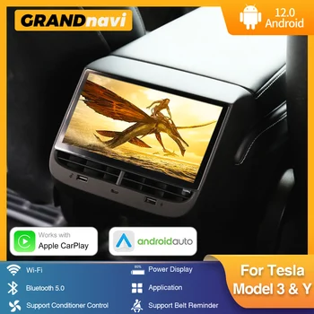 Мултимедийна Система Grandnavi Android12 за Tesla Model 3 Model Y Заден Дисплей Сензорен Екран 7-Инчов Панел на Климатика Carplay