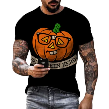 Мъжки Женска тениска с изображение на тикви за Хелоуин, Летни дневни универсални черни тениски от мек полиестер с къс ръкав и кръгло деколте за двойки