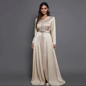 Мюсюлманските вечерни рокли за жени, Шифоновый кафтан с дълъг ръкав, расшитый мъниста, Марокански кафтан, мюсюлмански рокли за абитуриентски бал, халат за баня с аппликацией, Vestido