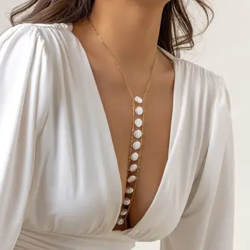 Нагрудная верига от сплав с имитация на перли, мода йонофореза Геометрични Секси бижута за тяло, Златни аксесоари за бикини и сутиен