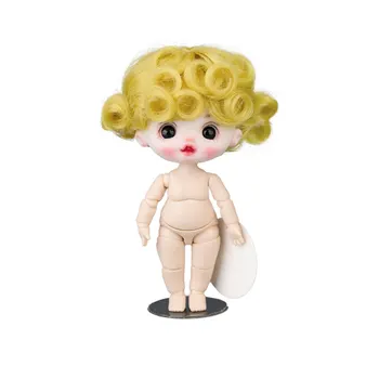 Нови косата на куклата 1/8 OB11 Жълт цвят, къса къдрава, от устойчиви на топлина влакна, синтетични перука 14-15 см, главата, аксесоари за кукли, перуки