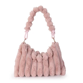 Новият елегантен Плюшен дама с кроличьим кожа, Дамски чанти на китката, Дамски кожен чанта, чанта през рамо, чанта-прашка, чанта-Скитник