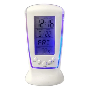 Нощни термометър 12/24-часов дисплей богат на функции Календар с LCD екран, будилник, музикален плейър, цифров повторение, напомняне за рожден ден