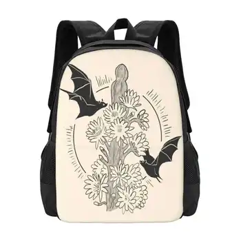 Нощно цъфтящи дизайнерска чанта с фигура на прилеп, ученическа раница, прилеп, кактуси, нощно цвете, флора, фауна, вещица Хелоуин, Просто