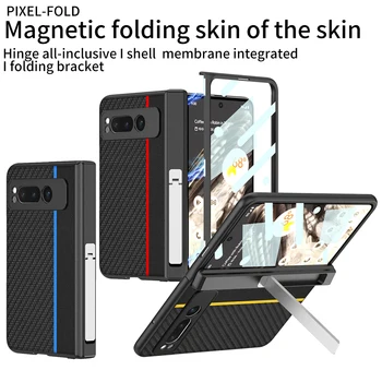 Оригинален калъф GKK за Google Pixel Fold 5G носене на магнитни панти от изкуствена кожа, външен държач стъкло за екрана, корици за Google Fold