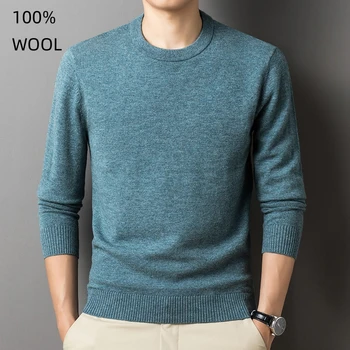 основен пуловер от 100 вълна, мъжки горната модерно зимни дрехи 2023, мъжки облекла, зимни ретро черен пуловер, вязаный мъжка жилетка на улицата