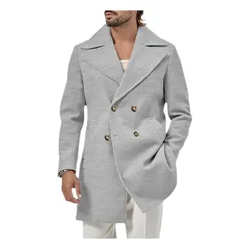 Палто с яка за по-строг костюм, Двубортное Мъжко зимно палто със средна дължина, с топли джобове, Отложной яка от Однотонного материал за есента