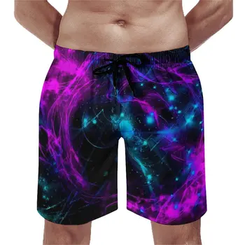 Плажни шорти Neon Galaxy с еластична талия, мъжки плажни панталони лилав и син цвят, удобни топене голям размер