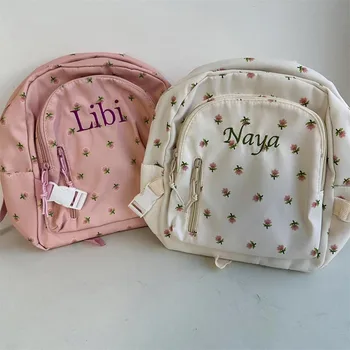 Поименна училищна чанта за момичета, Цветен раница за ученици, Поименна подарък чанта за момичета, бродирани улични чанти