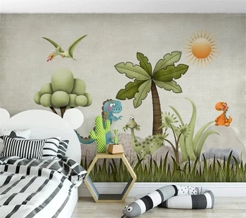Потребителски тапети 3d стенопис Скандинавски носталгия карикатура илюстрация на динозавър детска стая ТЕЛЕВИЗИЯ фон рисувани стенни 3D тапети