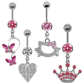 Пръстен за пъпа за жени, Модни Розова пеперуда, Сладък дизайн Котки, Секси Модни пръстени за пъпа, бижута за пиърсинг от неръждаема стомана