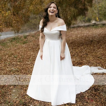 Реколта булчинска рокля с открити рамене, сатен сватбени рокли за жени Vestido de Noiva 2021