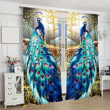 Реколта серия Peacock Blue Луксозен дизайн Безплатна доставка, 2 броя, тънка завеса за засенчване на прозорци, обзавеждане за хол, спалня