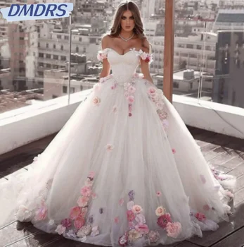 Романтична Дреха на Булката С Деколте Сърце на Класическата Скъпа Сватбена рокля с дължина до пода, Цветна Сватбена рокля с 3D Цветен Модел Robe De Mariée