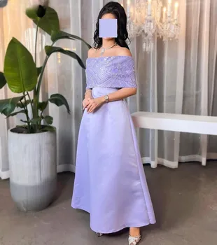 Светло лилави рокли за бала с перли и пайети 2023 с открити рамене, лъскава вечерна рокля от 2 теми от Саудитска Арабия за официални събития