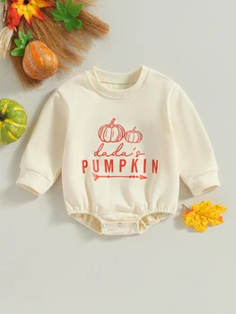 Сладък костюм за новородено за Хелоуин, гащеризон с дълги ръкави и принтом Тиква, гащеризон за деца, есен облекло за бебета