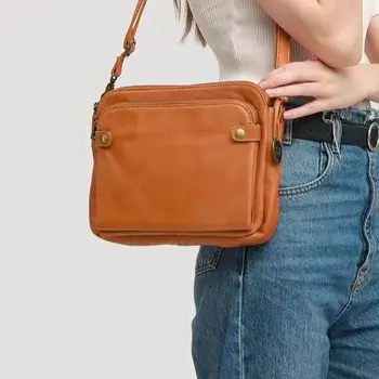 Стилна дамска чанта-месинджър от изкуствена кожа, чанти през рамо с голям капацитет, многослоен вътрешен джоб, държач за карти, чанта за компютър