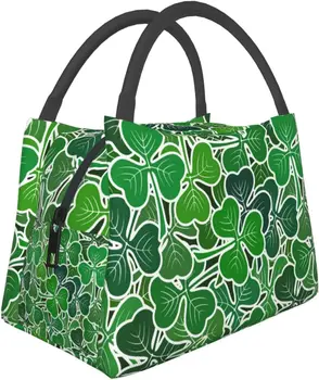 Термална чанта за обяд с принтом St. Patricks Green Shamrocks Плажна Чанта Дамски Преносима Случайна кутия за обяд за пикник, Риболов, работа на пътуване