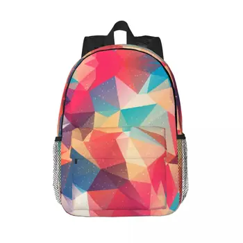 Цветен триъгълен раница за мъже и жени, водоустойчива чанта за колеж и училището в абстрактен стил в кубизма, чанта за книги с принтом