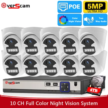 Цветна Камера Видеонаблюдение за Нощно Виждане Комплект Система за Сигурност 4K 8CH POE NVR Комплект за Вътрешна Домашна 5-Мегапикселова IP Куполна камера Комплект за Видеонаблюдение 10CH