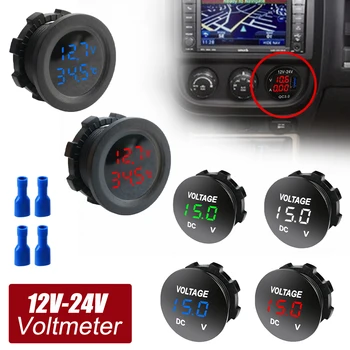 Цифров Волтметър за постоянен ток 12 В 24 В Панелен Измерване на напрежение LED волтметър с дисплей на температурата за мотоциклети/Лодки/Atv/UTV/Кемперов/Каравани