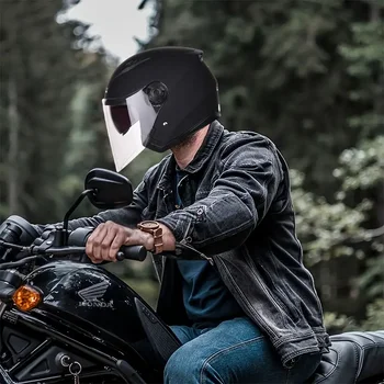 Черен Мотоциклет Шлем, Половинный Покритие Двойни Лещи На Предното Стъкло Сезон Предпазна Каска За Безопасност За Мъже И Жени
