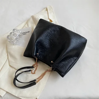 Черни дамски чанти-тоутеры, дамски чанти през рамо с горната дръжка, дамски чанти под мишниците, голяма простор, модни и ежедневни нова чанта-тоут, женствена чанта